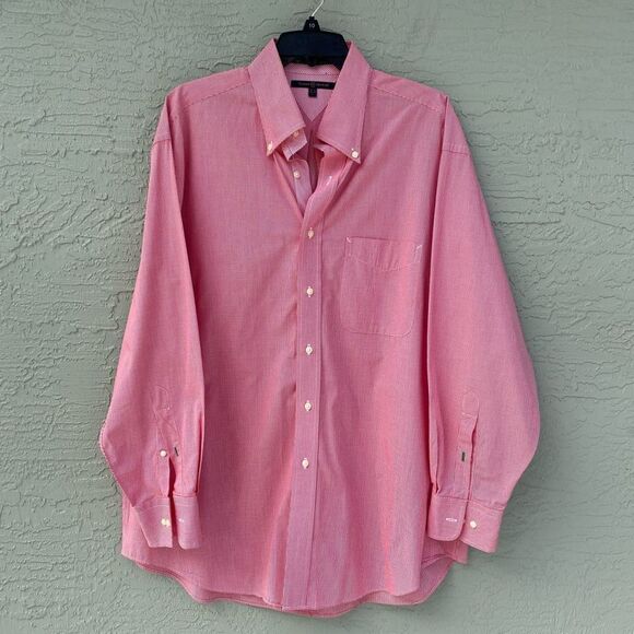 Tommy Hilfiger Red Size Large L 16 1/2 Gingham Button Down Shirt - Picture 1 of 11